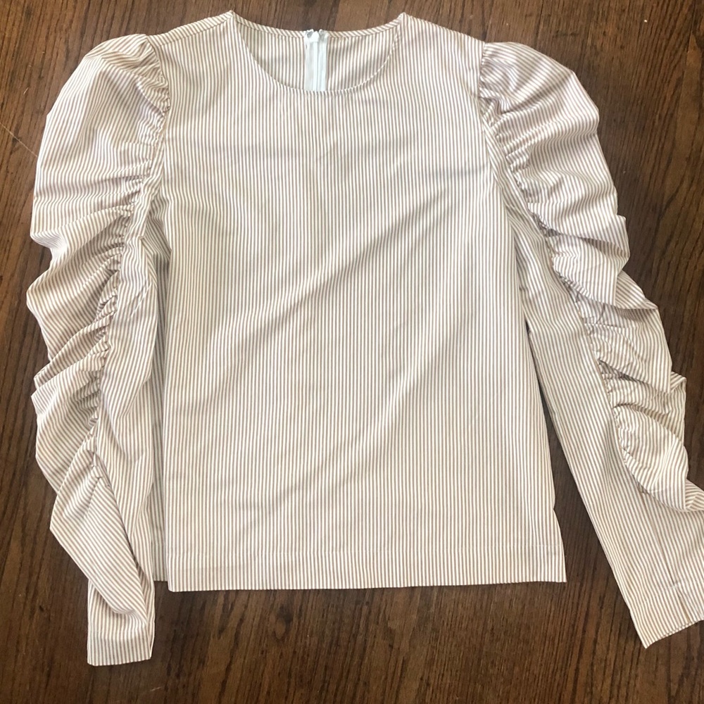 Gold and Cream Striped Long Sleeve Blouse